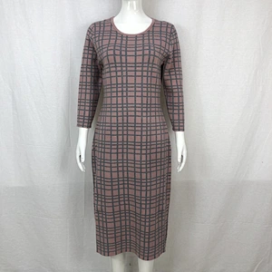 Viscose polyester spring elegant knitting dress long plaid sweater dress