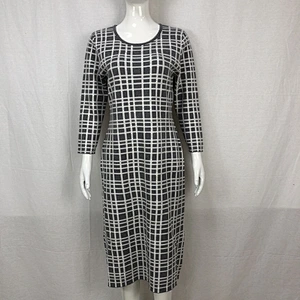 Viscose polyester spring elegant knitting dress long plaid sweater dress