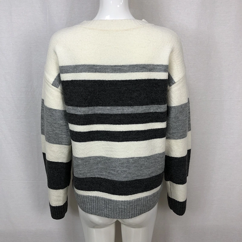 Acrylic spandex ladies knitwear striped winter sweaters for women