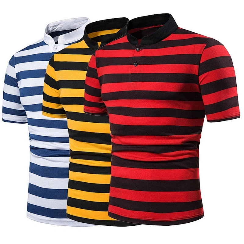 Men's custom made cotton piqu casual breathable striped short sleeves Polo Shirt