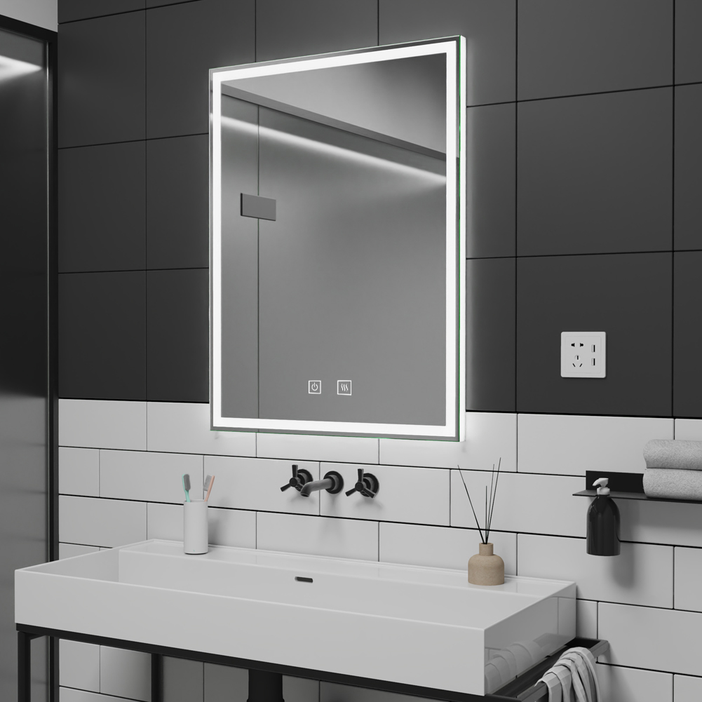 High Brightness Frameless Rectangle LED Mirror With Edge Light Diffuser Elegant Illuminated Mirror HC2016