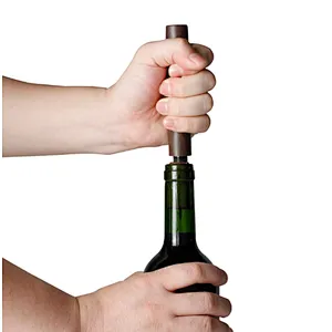Wooden Air Pump Wine Opener Silver