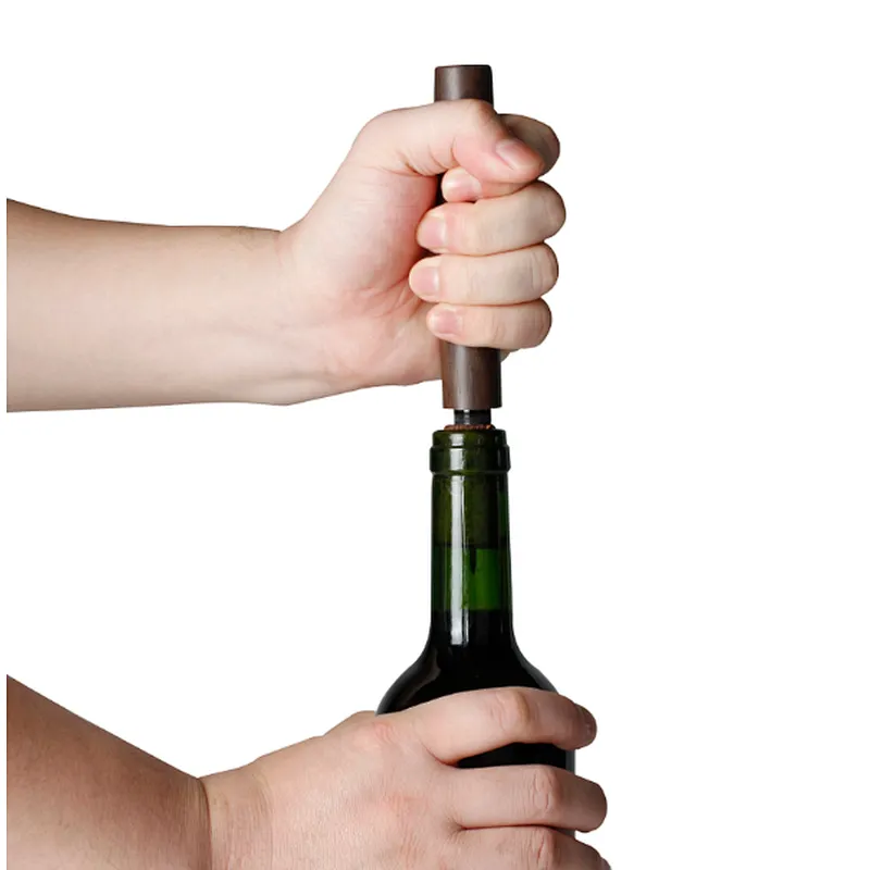 Wooden Air Pump Wine Opener Silver