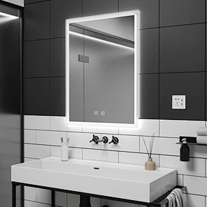 Modern Home Mirror With LED Lights Around It Horizontal And Vertical Installation HC1025