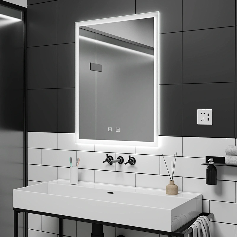 Modern Home Mirror With LED Lights Around It Horizontal And Vertical Installation HC1025