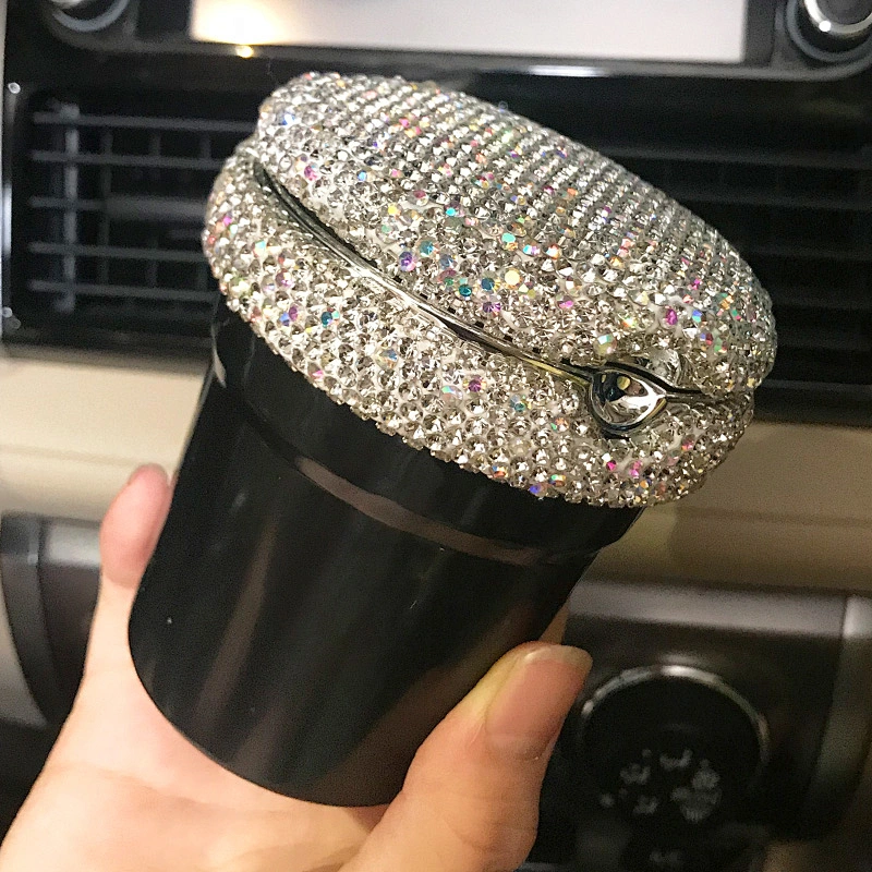 Car ashtray with led light Diamond-mounted bling with flags spinning union metal portable cigarette smoking tobacco bin