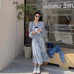 2021 spring new mid long waist French Hepburn dress