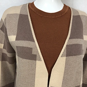 Spring 68% viscose 32% nylon liesure women classic plaid sweater cardigan for ladies
