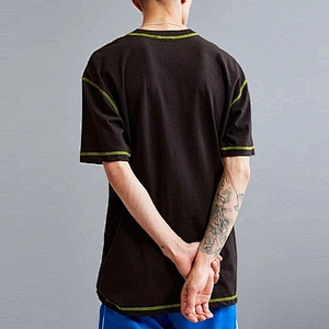 Men's oversize casual streetwear cotton rib-knit banding T Shirt
