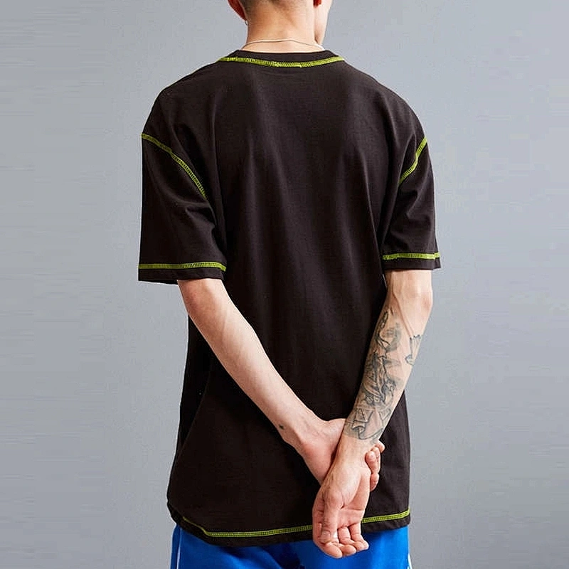 Men's oversize casual streetwear cotton rib-knit banding T Shirt