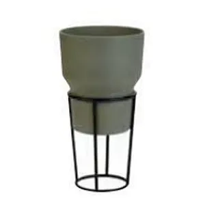Plant Pot With Metal Base S/3-S