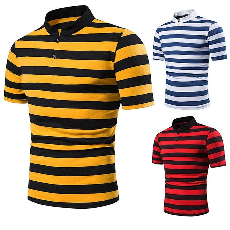 Men's custom made cotton piqu casual breathable striped short sleeves Polo Shirt
