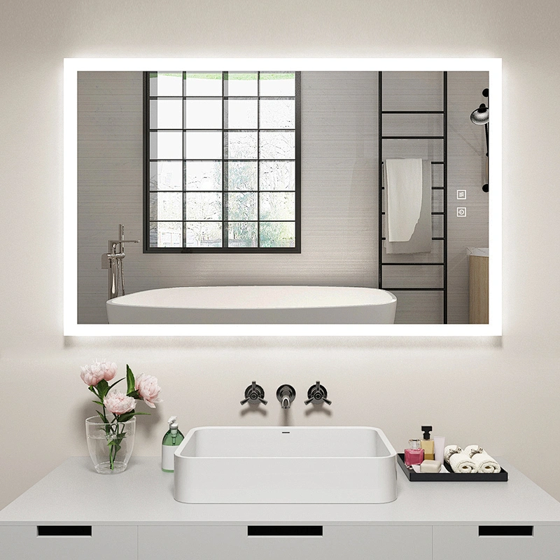 Modern Home Mirror With LED Lights Around It Horizontal And Vertical Installation HC1025