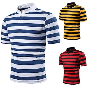 Men's custom made cotton piqu casual breathable striped short sleeves Polo Shirt