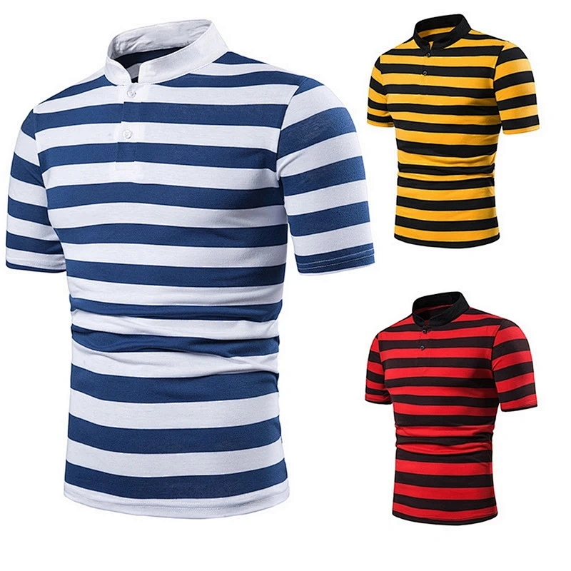 Men's custom made cotton piqu casual breathable striped short sleeves Polo Shirt