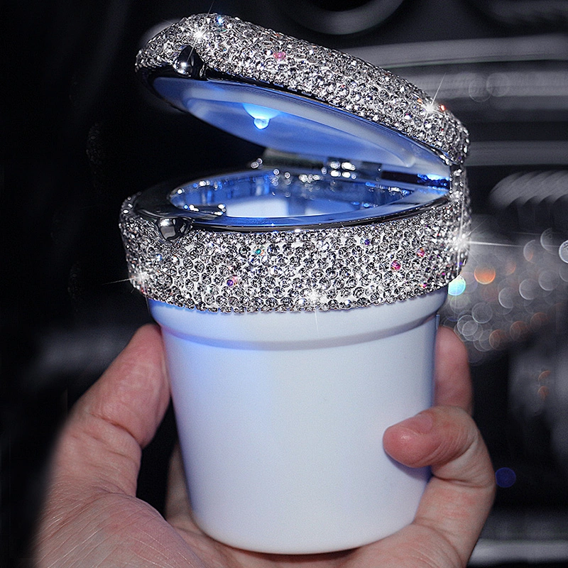 Car ashtray with led light Diamond-mounted bling with flags spinning union metal portable cigarette smoking tobacco bin