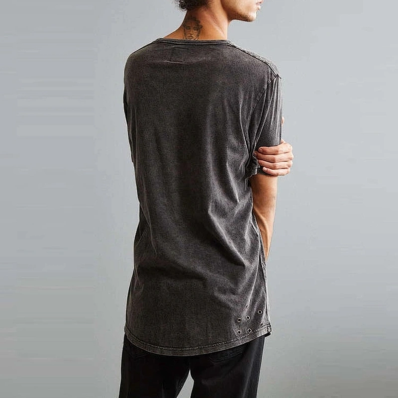 Men's short sleeves acid washed streetwear of oversized T Shirt  with metal eyelets