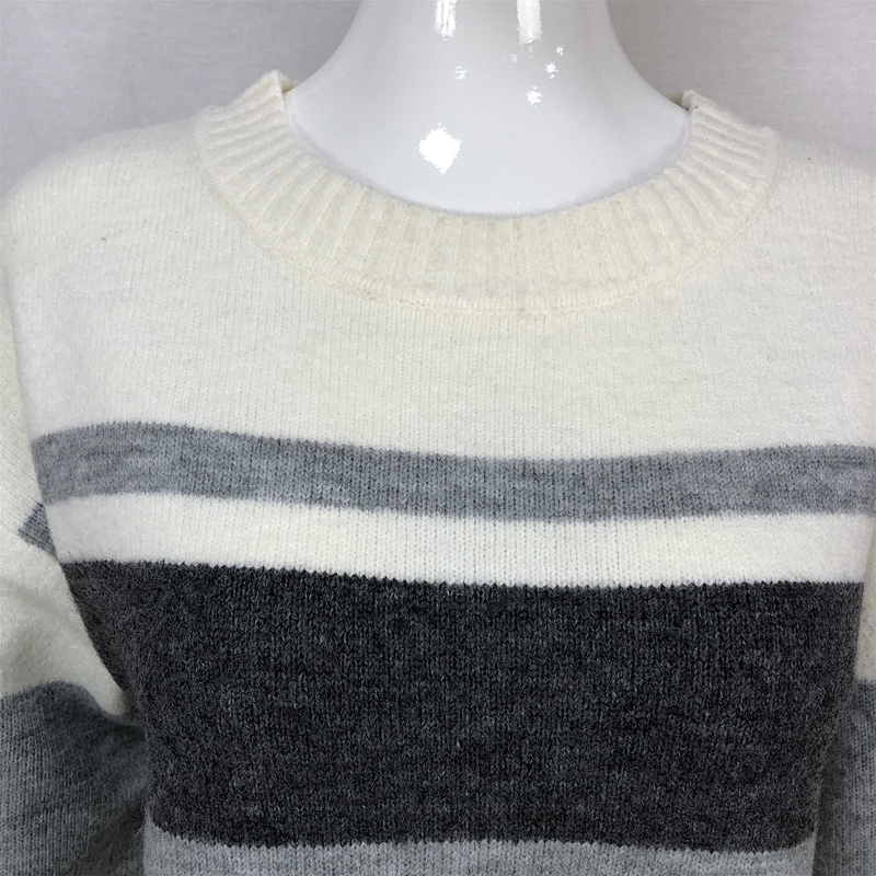 Acrylic spandex ladies knitwear striped winter sweaters for women