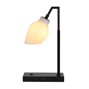 Double USB rechargeable ports matte black  table lamp