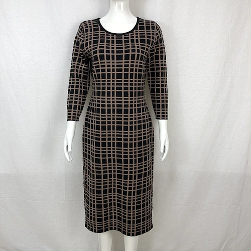 Viscose polyester spring elegant knitting dress long plaid sweater dress