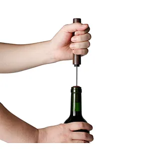 Wooden Air Pump Wine Opener Silver