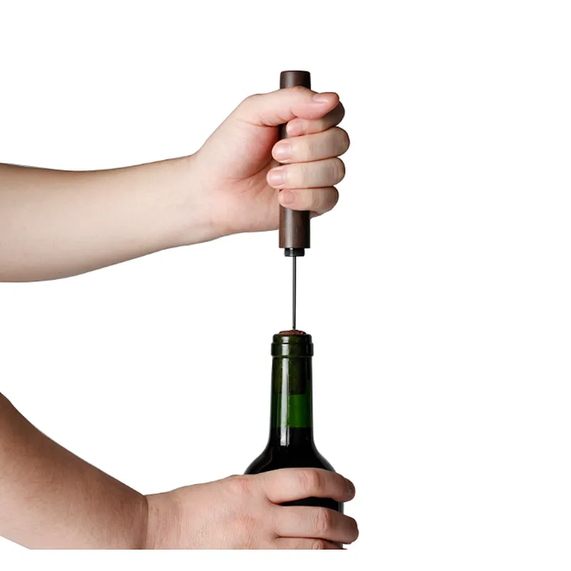 Wooden Air Pump Wine Opener Silver