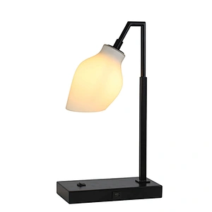 Double USB rechargeable ports matte black  table lamp