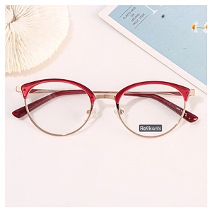 Fashion design round metal optical frame acetate rim eyeglasses woman frames optical eyeglasses glasses