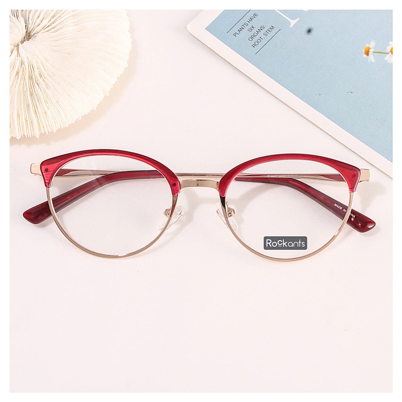 Fashion design round metal optical frame acetate rim eyeglasses woman frames optical eyeglasses glasses