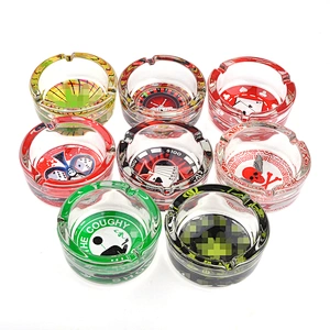 Glass Cartoon Ashtray Portable Handmade Cigarette Ash Holder 85MM Ashtray Round Custom logo ashtray