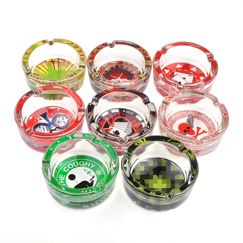 Glass Cartoon Ashtray Portable Handmade Cigarette Ash Holder 85MM Ashtray Round Custom logo ashtray