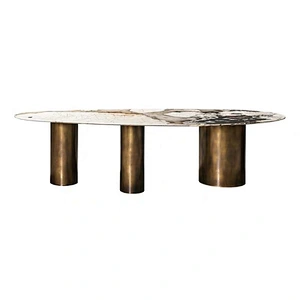 Italian high end customized  luxury dining table set marble top with special metal base dining table