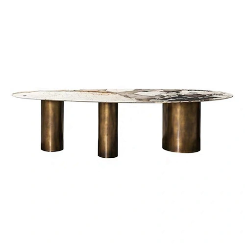 Italian high end customized  luxury dining table set marble top with special metal base dining table