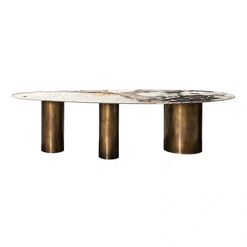 Italian high end customized  luxury dining table set marble top with special metal base dining table