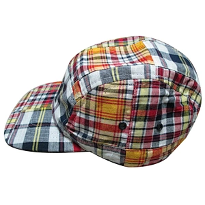 custom Checkered cloth 5-panel hat cap with woven patch