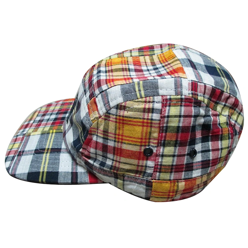 custom Checkered cloth 5-panel hat cap with woven patch