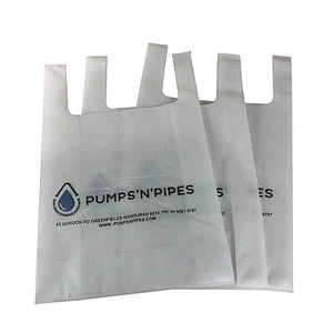 White 40 gsm eco friendly laminated U cut non woven grocery bags with logo