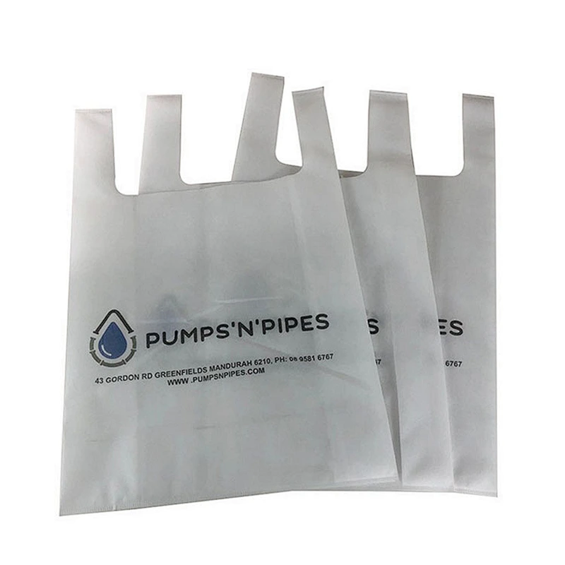 White 40 gsm eco friendly laminated U cut non woven grocery bags with logo