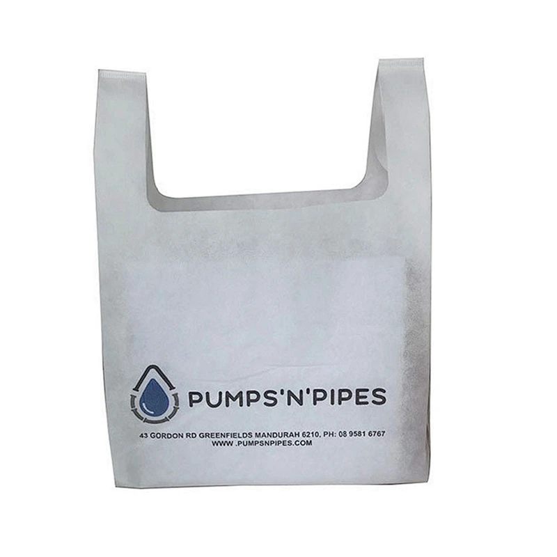White 40 gsm eco friendly laminated U cut non woven grocery bags with logo