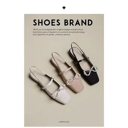 Fairy wind Pearl Square Head retro Mary Jane shoes women's low heel shallow mouth flat sole shoes thick heel gentle wind evening shoes