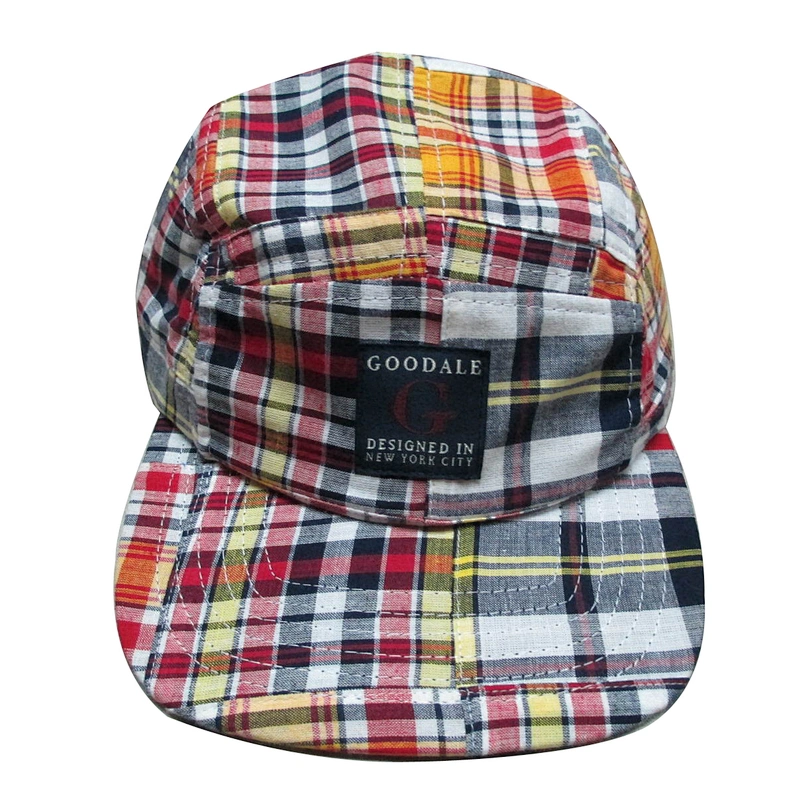 custom Checkered cloth 5-panel hat cap with woven patch