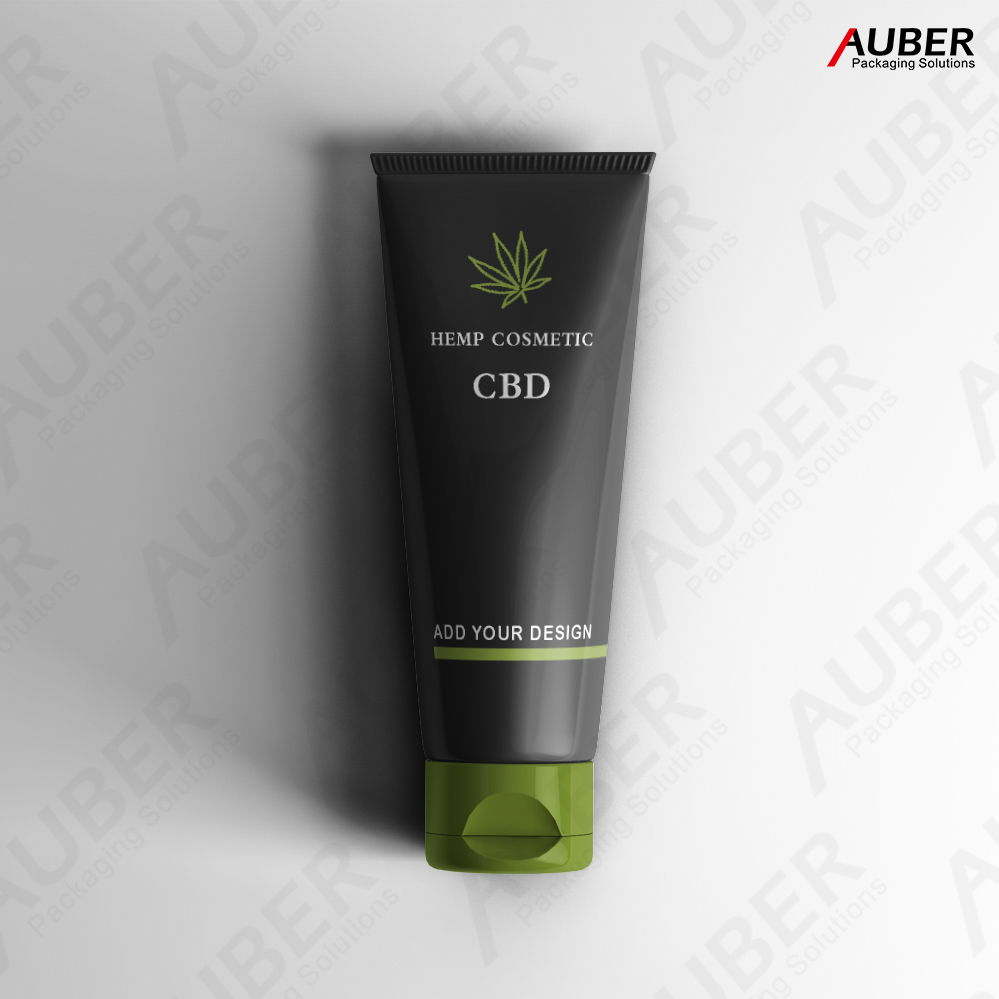 Black matte hemp cosmetic tube with green flip top cap