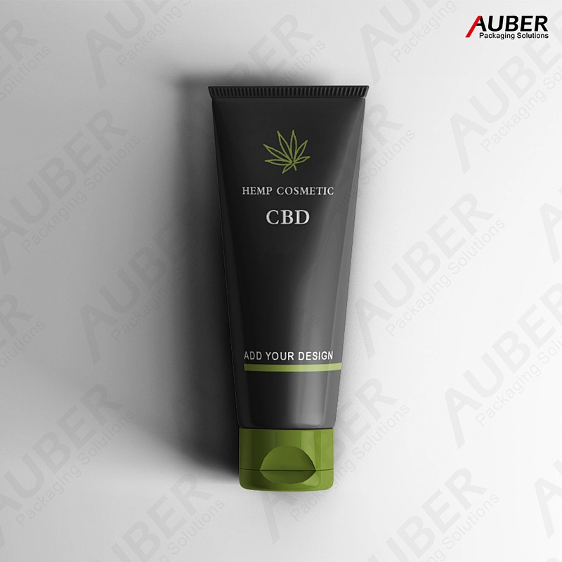Black matte hemp cosmetic tube with green flip top cap