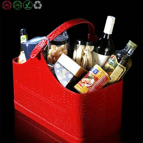 Leather Bamboo Gift Basket ,Wine Fruits Baskets