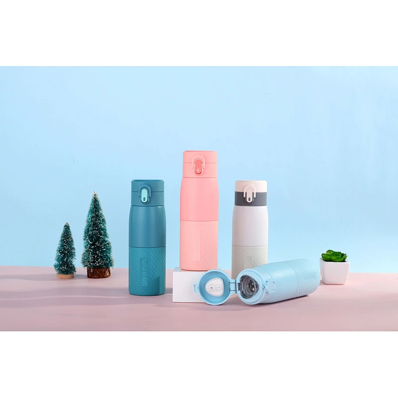 Double Wall Vacuum Flask Insulated Stainless Steel Drink Water Bottle With silicone protected