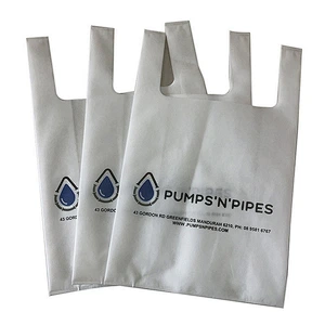 White 40 gsm eco friendly laminated U cut non woven grocery bags with logo