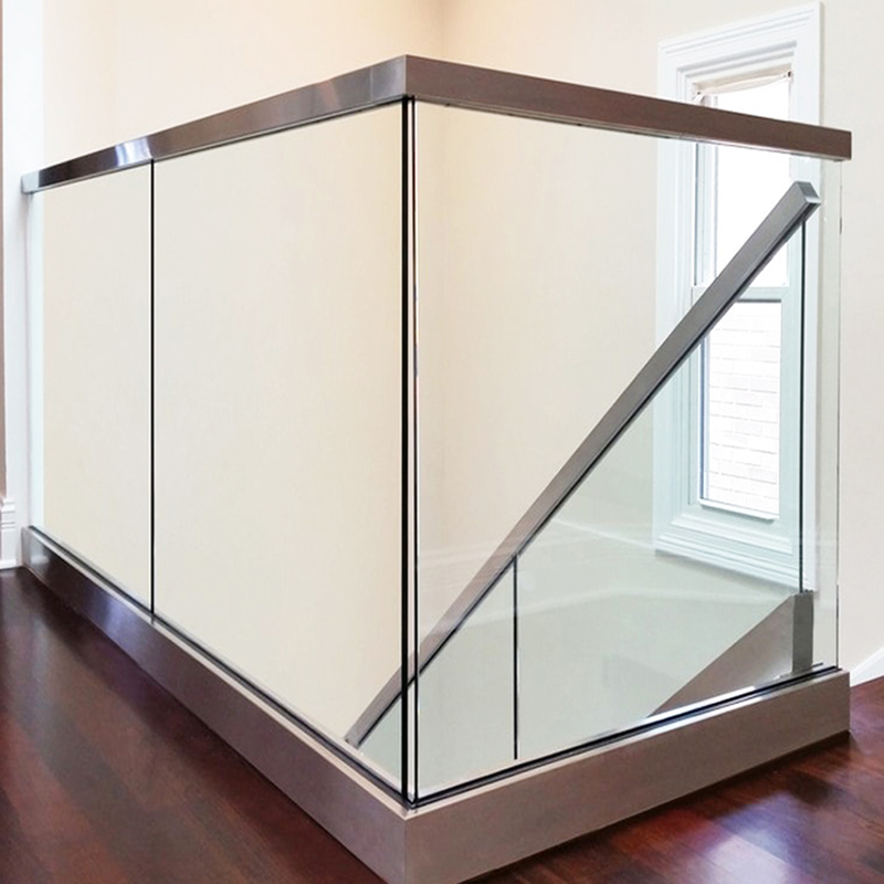 Square stainless steel handrail bilog na tubo at tubo na naka-frame para sa salamin sa rehas