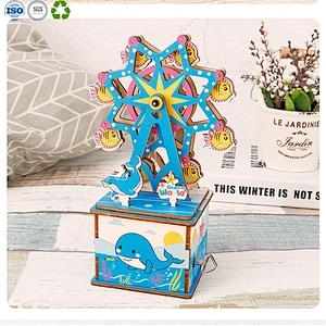 Ferris wheel wind up toys kids play 3d diy wooden music box