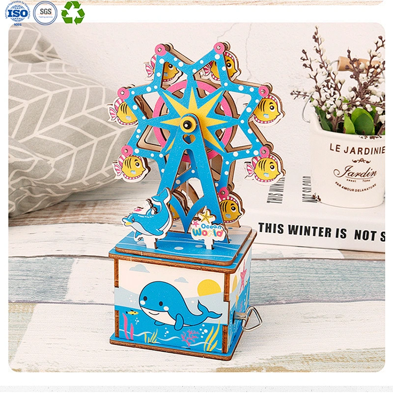 Ferris wheel wind up toys kids play 3d diy wooden music box