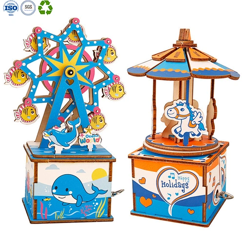 Ferris wheel wind up toys kids play 3d diy wooden music box